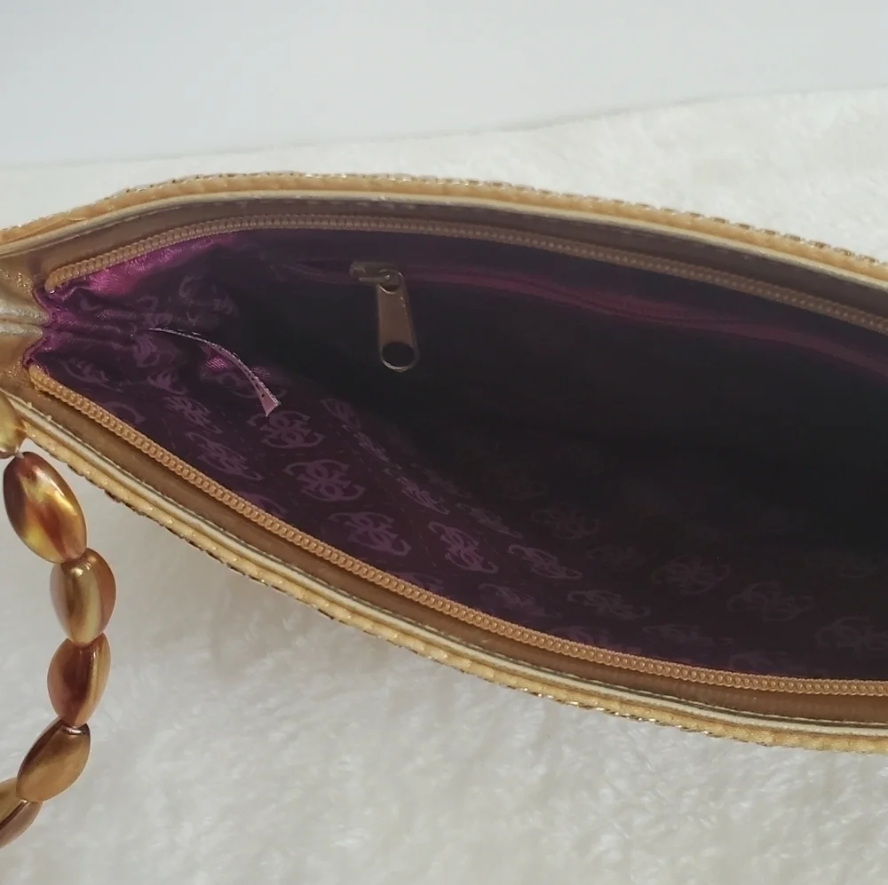 Guess Gold One Starry Night Metal Metallic Mesh Clutch Wristlet Purse